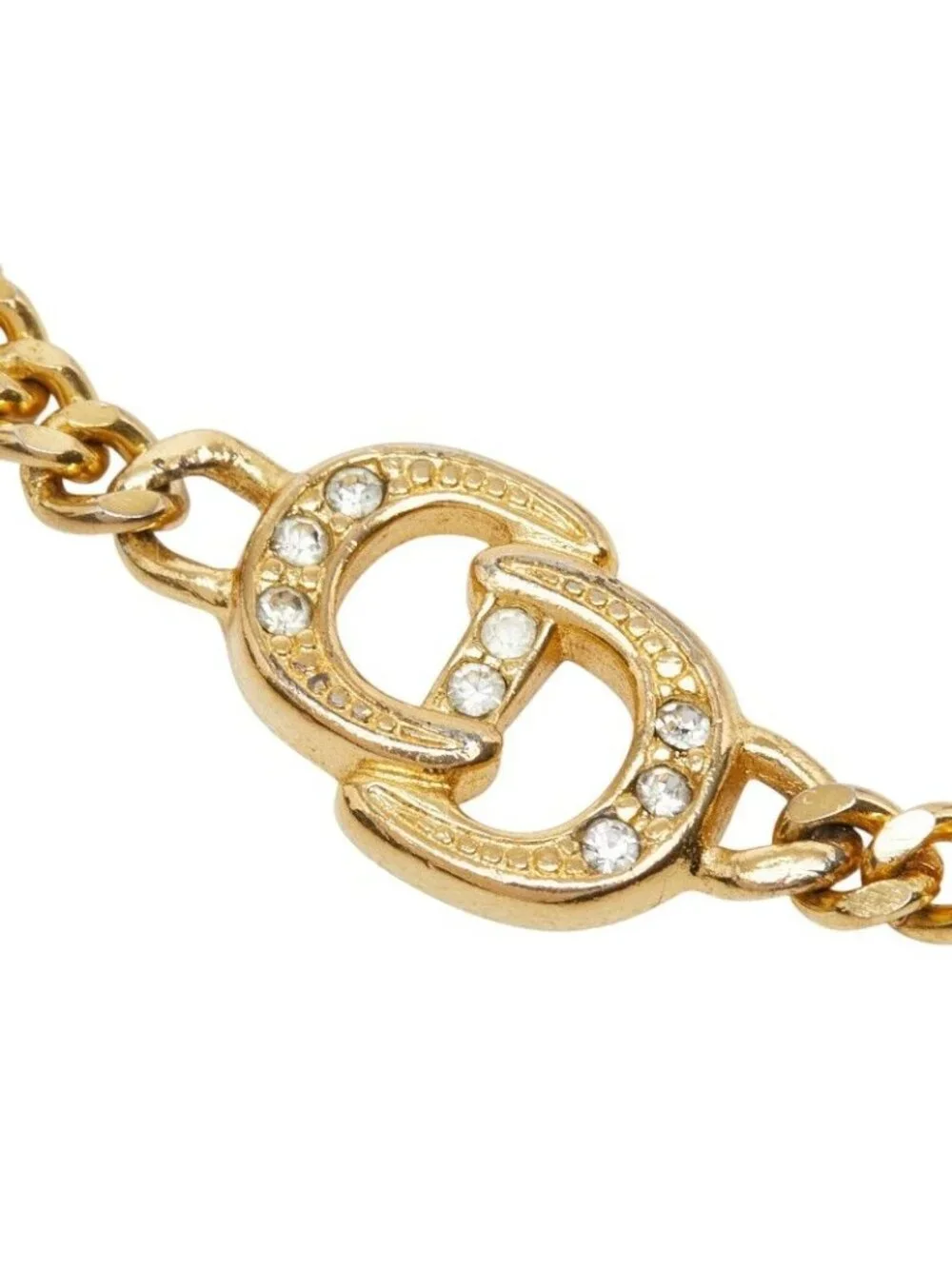 Dior CD Logo Chain Bracelet Gold Plated Rhinestone